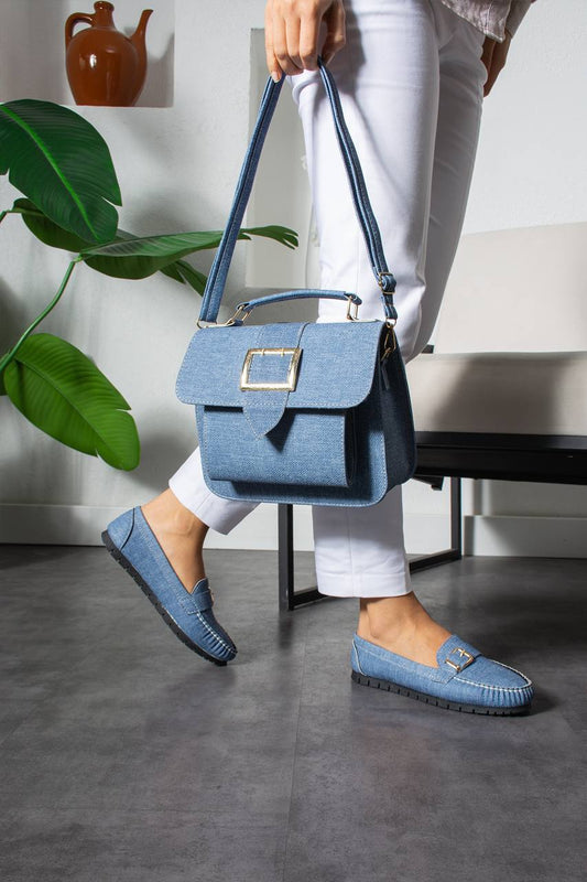 Elegancia jeans Handbag bag and loafers set